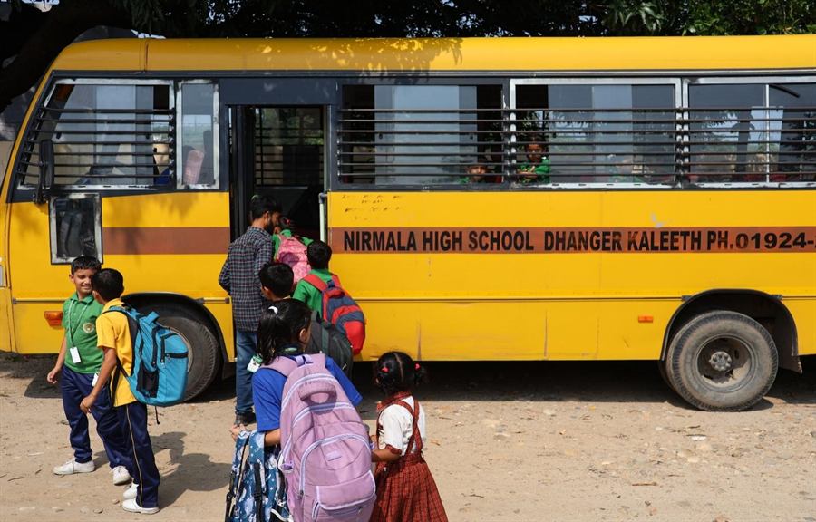 Students boarding the school bus