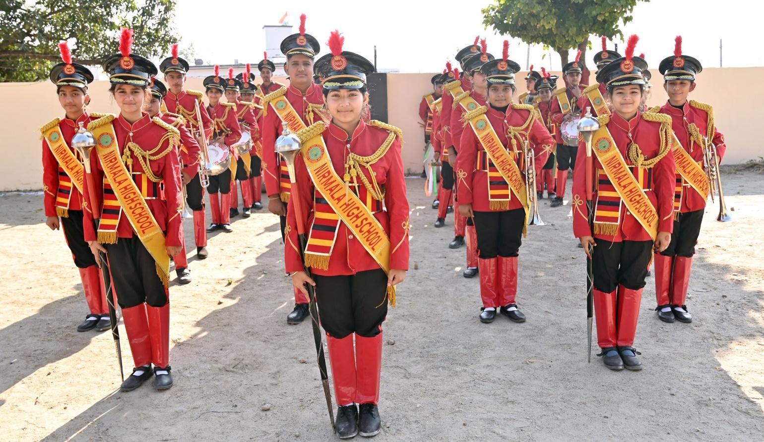 The school band in ceremonial uniform