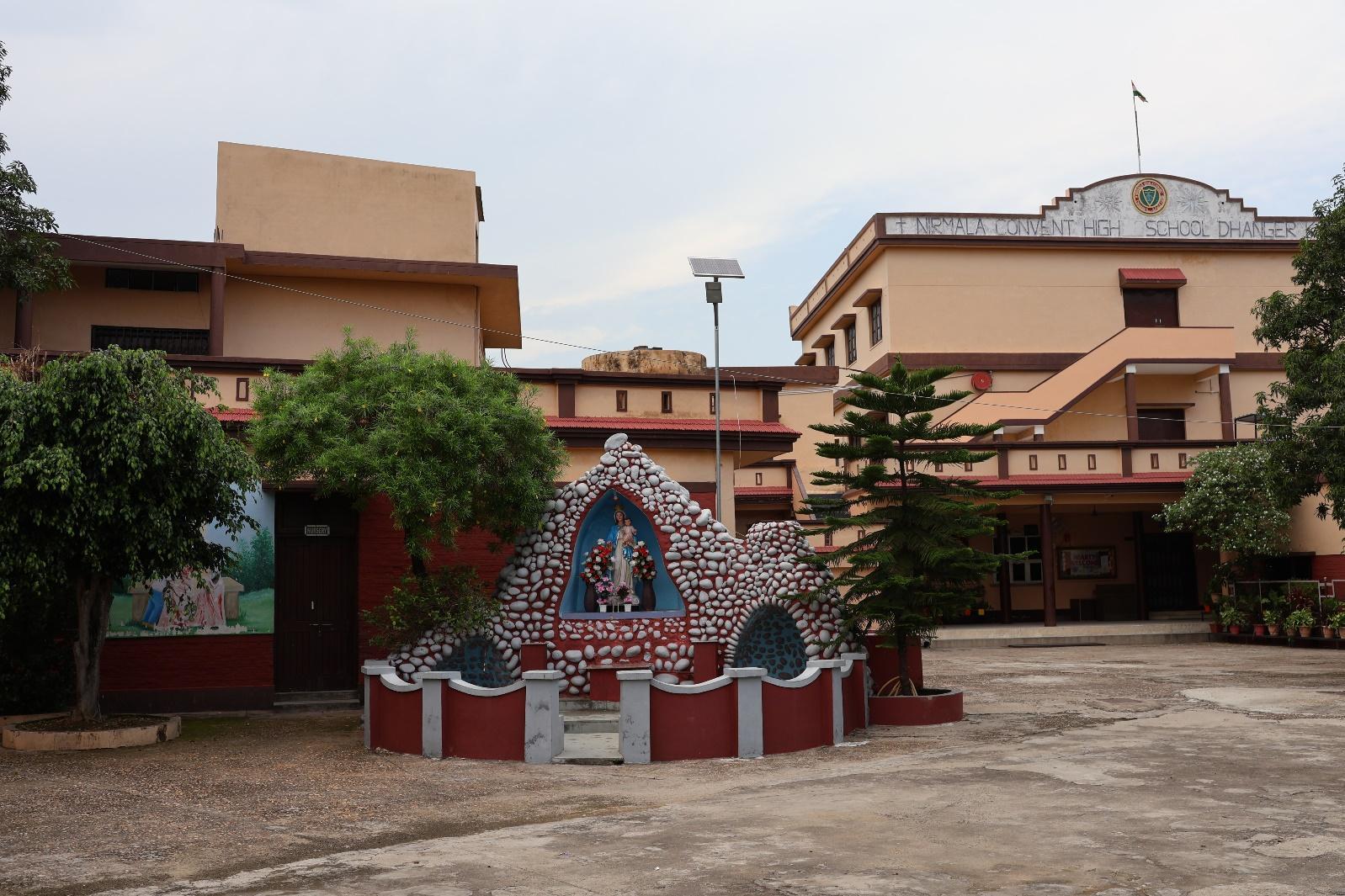 The school building and Marian grotto